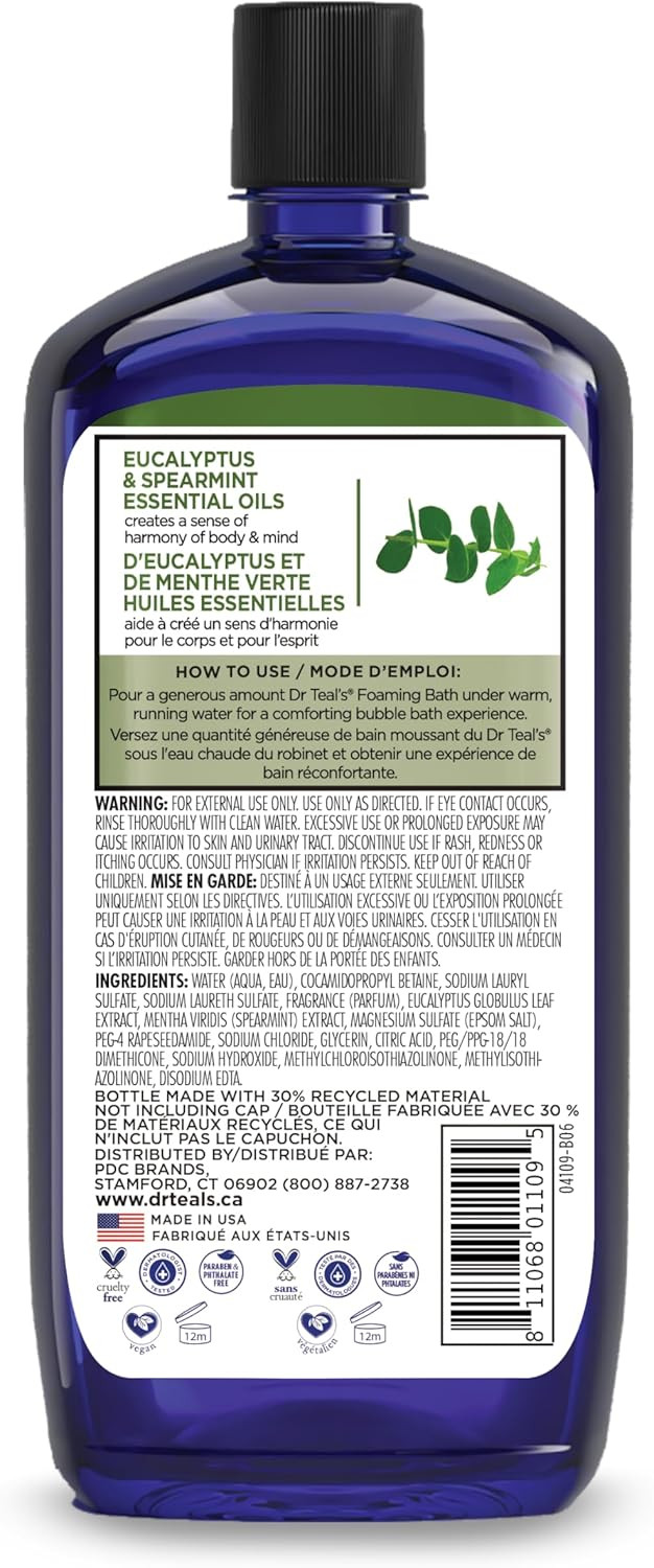 Dr Teal'S Foaming Bath (Epsom Salt), Eucalyptus Spearmint, 34 Fluid Ounce