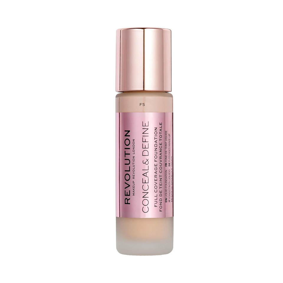 Makeup Revolution Conceal And Define Foundation, Full Coverage & Matte Finish, F5 For Light Skin Tones, Vegan & Cruelty-Free, 0.7 Fl Ozf5