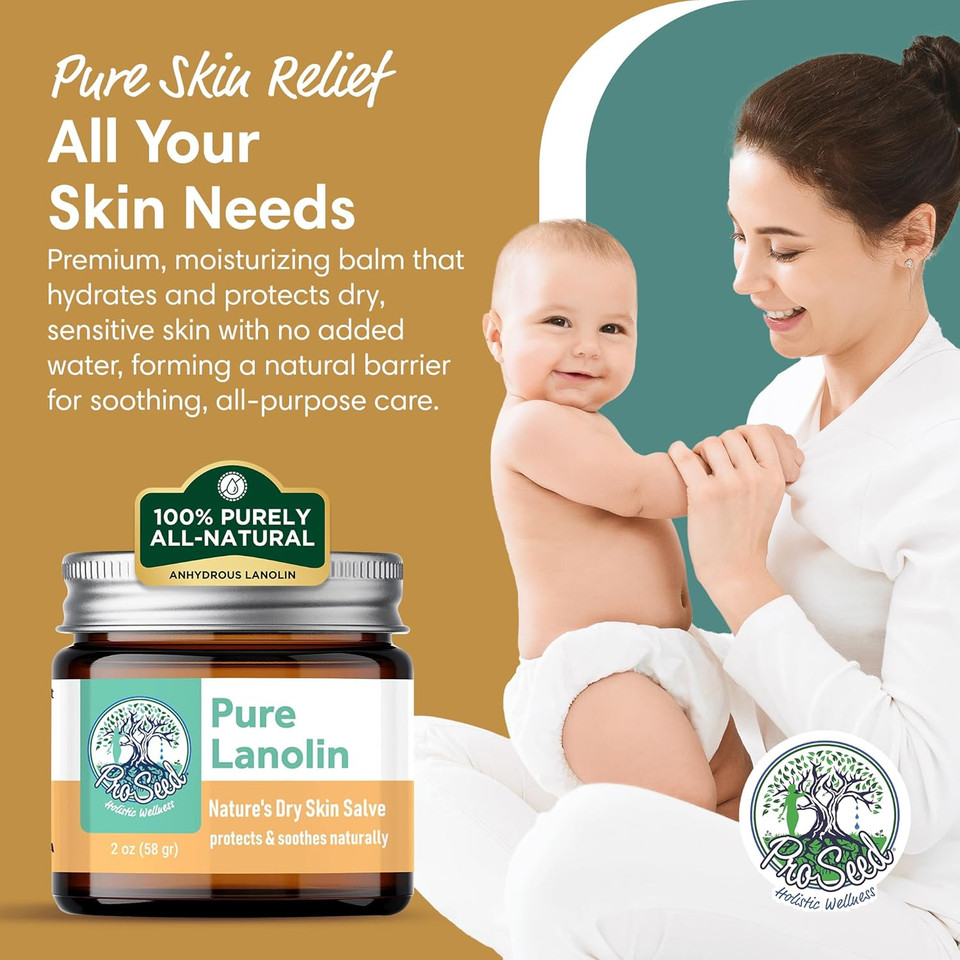 Proseed Handmade Pure Lanolin Cream  Unrefined Balm For Moms, Baby Care & Nursing  Gentle Moisturizer For Dry Skin, Lips, Hands & Face  Petroleum-Free, 8Oz