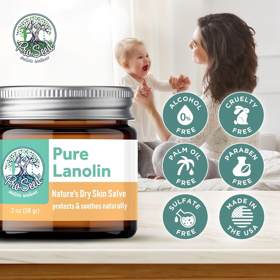 Proseed Handmade Pure Lanolin Cream  Unrefined Balm For Moms, Baby Care & Nursing  Gentle Moisturizer For Dry Skin, Lips, Hands & Face  Petroleum-Free, 8Oz