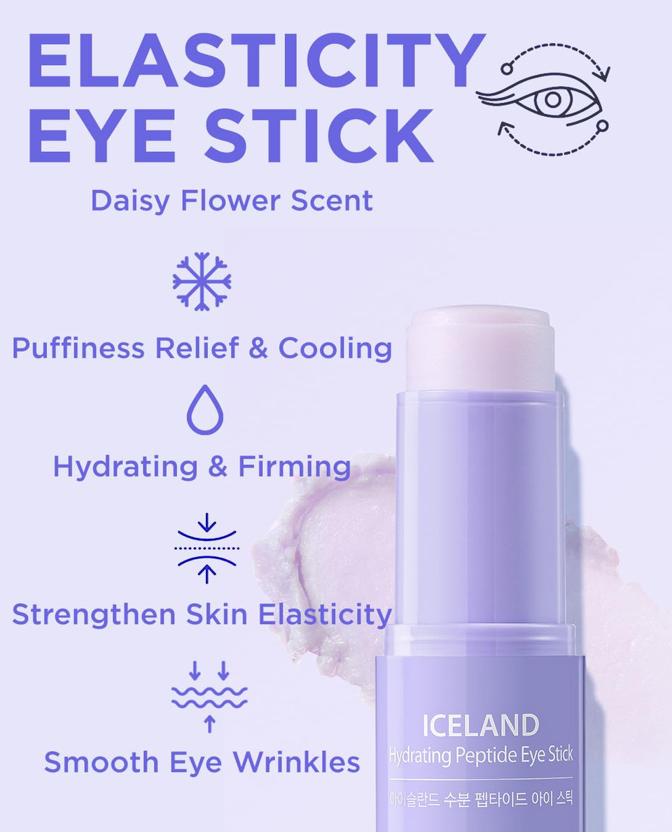 Thesaem Iceland Hydrating Peptide Eye Stick 0.24Oz - Elasticity, Cooling, Moisturizing Eye Balm For Loose Skin  Under Eye Treatment - Balm To Smooth Skin Texture - Daisy Flower Scent, 2 Pack