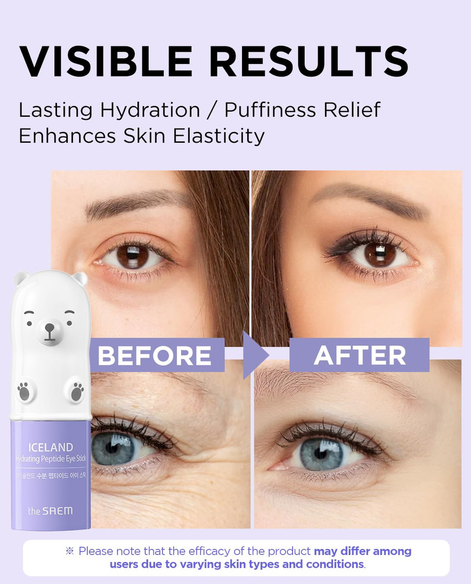 Thesaem Iceland Hydrating Peptide Eye Stick 0.24Oz - Elasticity, Cooling, Moisturizing Eye Balm For Loose Skin  Under Eye Treatment - Balm To Smooth Skin Texture - Daisy Flower Scent, 2 Pack