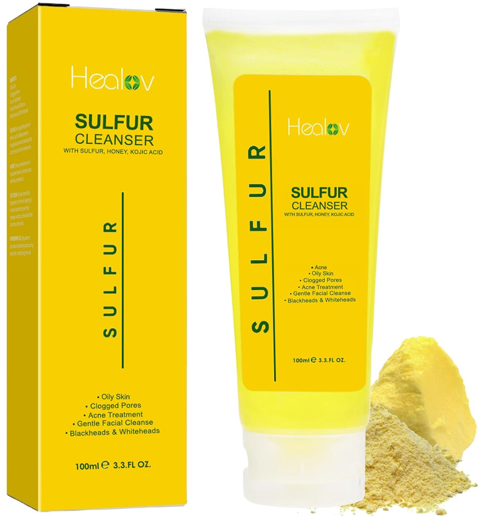 Sulfur Soap  Sulfur Face & Body Wash For Acne  Sulphur Exfoliating Facial Cleanser Absorbs Excess Oil, Reduces Breakouts, & Cleanses Skin  Natural Cystic Acne, Rosacea Skin Care Treatment