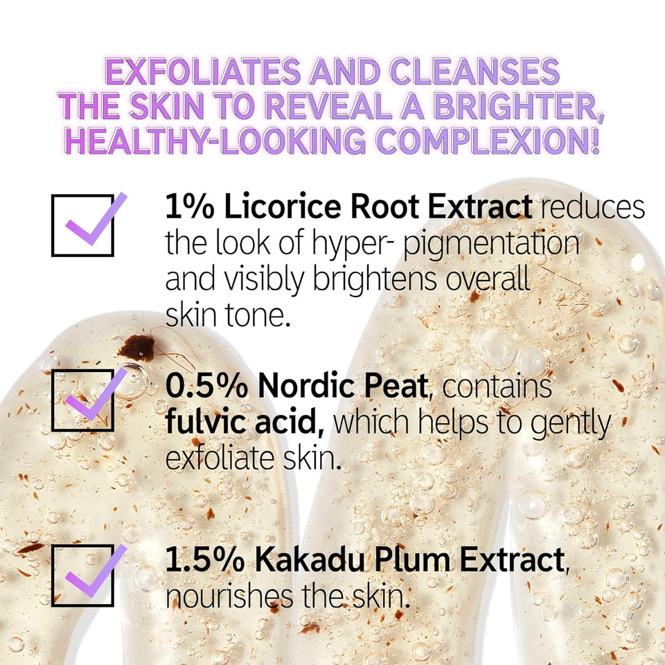 The Inkey List Fulvic Acid Brightening Cleanser, Gel Face Cleanser Gently Exfoliates And Removes Makeup, Improves Uneven Skin Tone, 5.07 Fl Oz