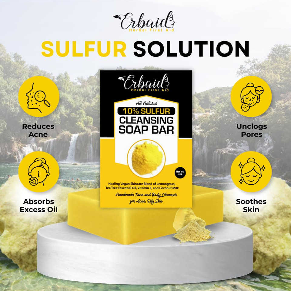 10% Sulfur Soap Cleansing Bar For Face & Body  All Natural Sulfur Facial Cleanser For Acne, Oily Skin  Skincare Blend Of Lemongrass, Tea Tree Essential Oil, Vitamin E, Coconut Milk  Made In Usa