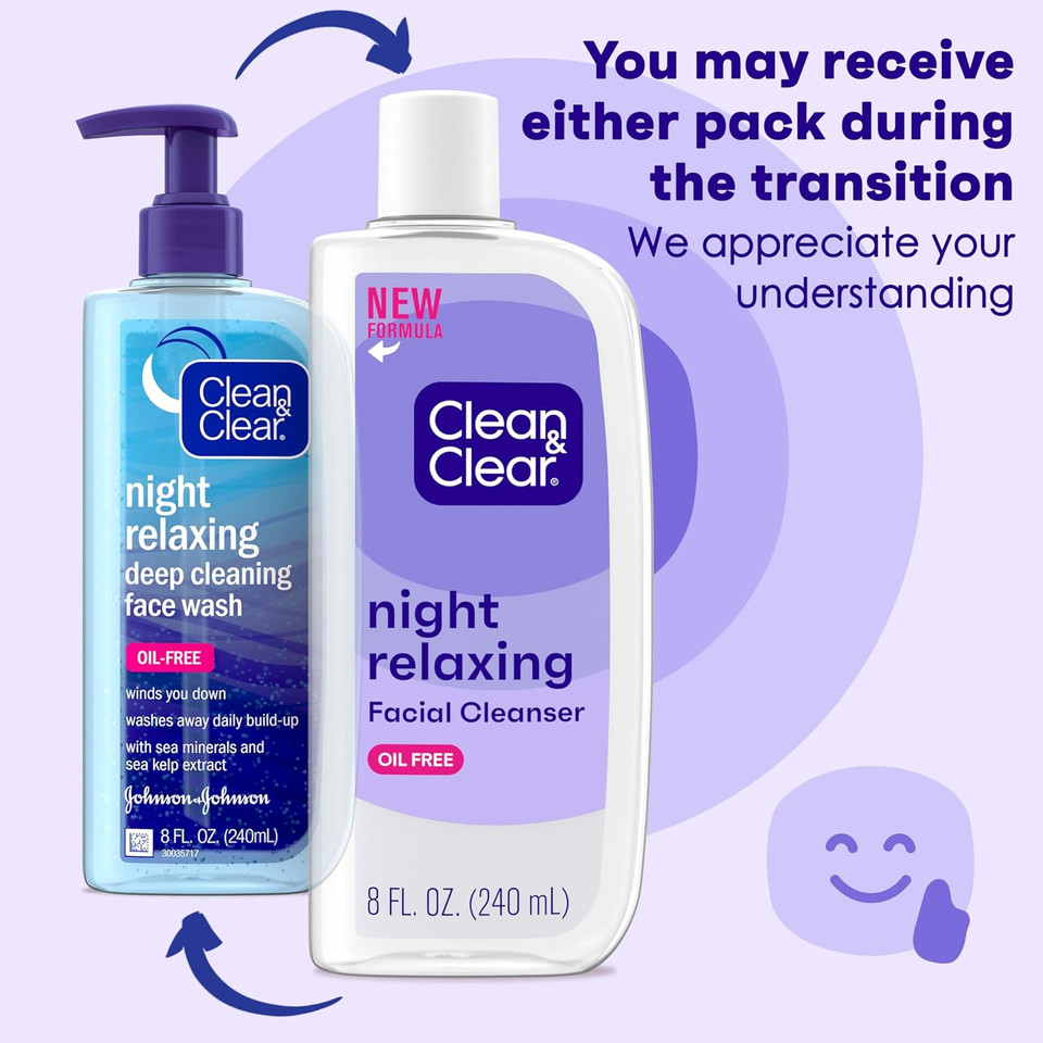 Clean & Clear Night Relaxing Deep Cleaning Face Wash, 8 Fluid Ounce (Packaging May Vary)