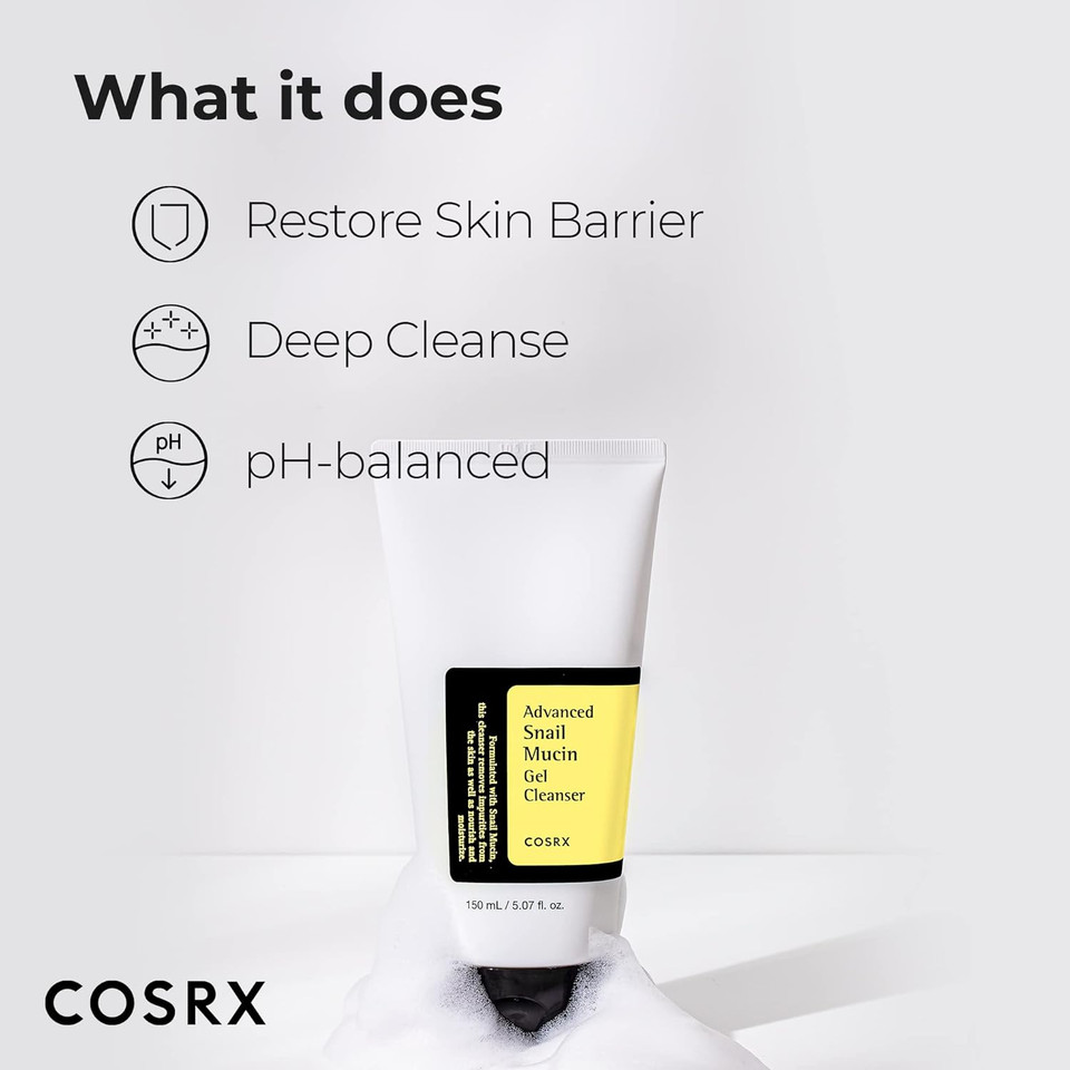 Cosrx Advanced Snail Mucin Gel Cleanser, 5.07 Fl Oz / 150 Ml, Rich Daily Deep Cleansing Gel For Dry & Sensitive Skin, Korean Skin Care, Not Tested On Animals, No Parabens