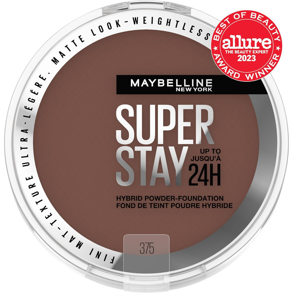 Maybelline Super Stay Up To 24Hr Hybrid Powder-Foundation, Medium-To-Full Coverage Makeup, Matte Finish, 375, 1 Count375