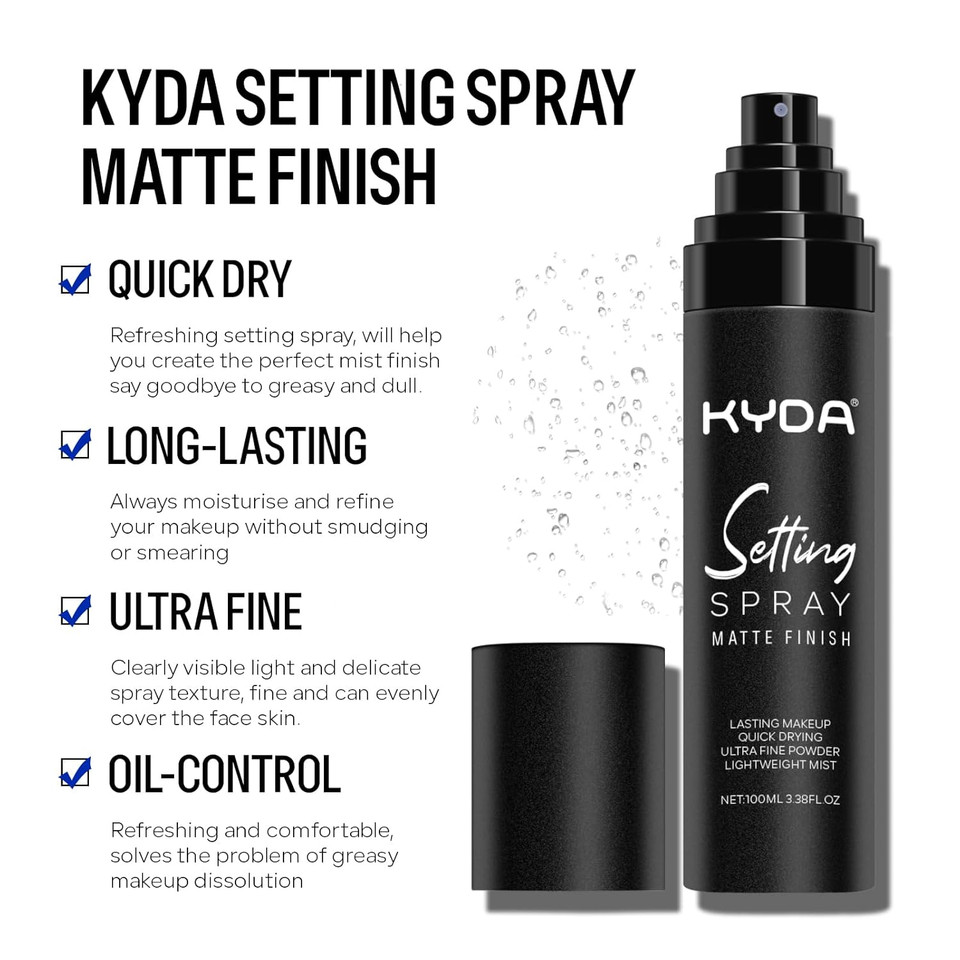Kyda Makeup Setting Spray, Ultra-Fine Lightweight Setting Mist, Lasting Face Makeup Fixer Spray, Oil Control, Quick Drying, Infused With Camellia Flower Extract, 3.38 Fl Oz