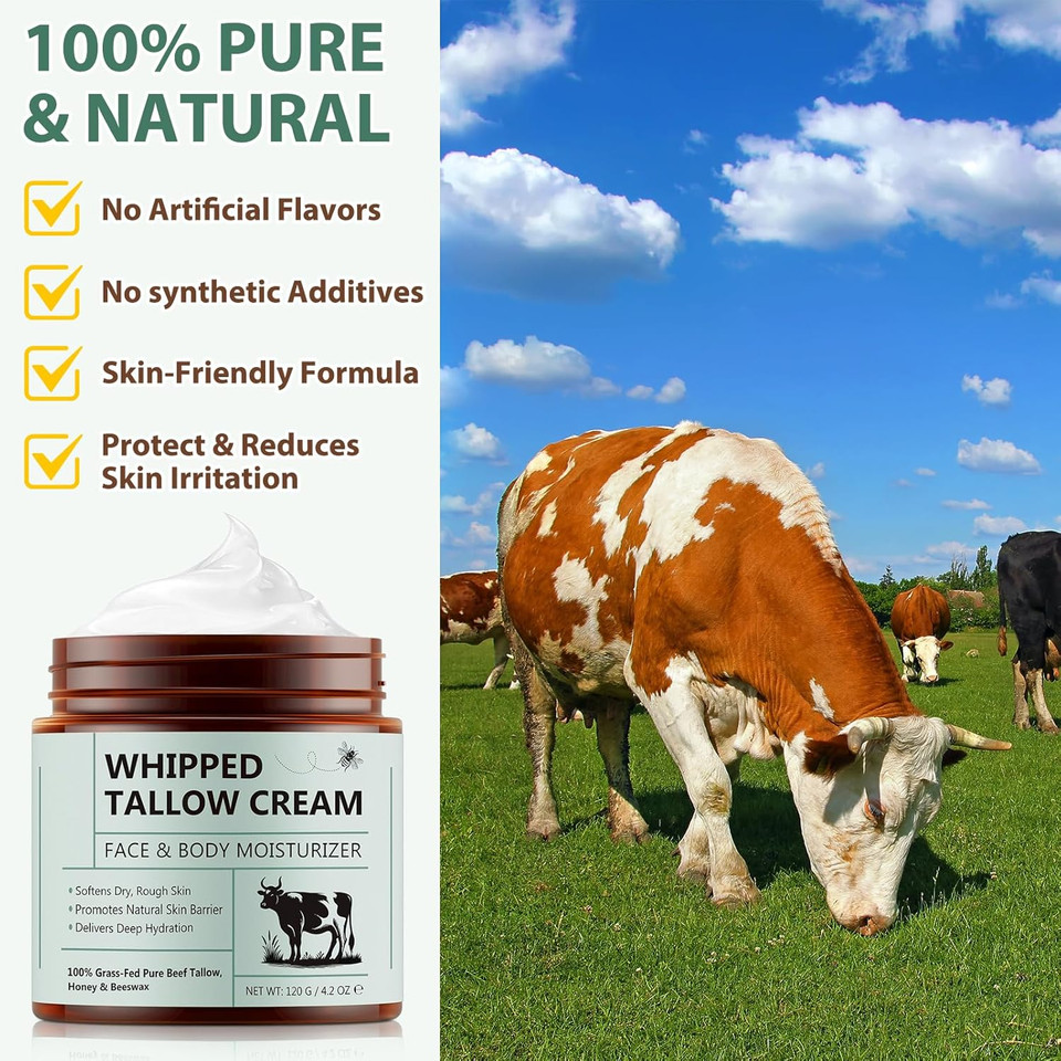 Beef Tallow For Skin, Beef Tallow Moisturizer, 8.4 Oz Organic Whipped Grass Fed Beef Tallow With Honey Cream For Face & Body, Unscented Beef Tallow For Skin, Beef Tallow Moisturizer, 8.4 Oz Organic Whipped Grass Fed Beef Tallow With Honey Cream For Face & Body, Unscented