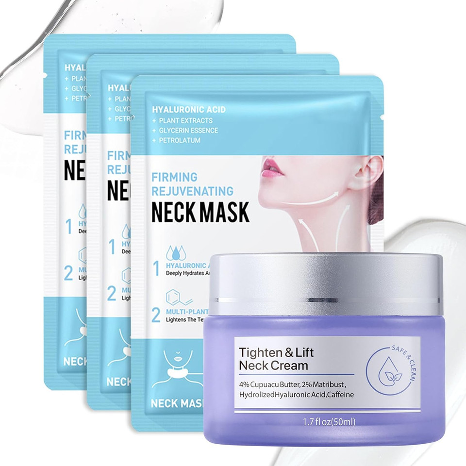 Neck Firming Cream And Neck Mask Set,Non-Greasy Tighten Face Cream Skincare Moisturizer, 10 Pieces Deep Moisturizing Masks For Tightening, All Skin Type, 11 Pack Neck Firming Cream And Neck Mask Set,Non-Greasy Tighten Face Cream Skincare Moisturizer, 10 Pieces Deep Moisturizing Masks For Tightening, All Skin Type, 11 Pack