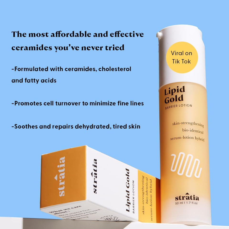 Stratia Lipid Gold Skin-Strengthening Ceramide Moisturizer With Niacinamide, Hydrates & Soothes All Skin Types, 1.7 Fl Oz