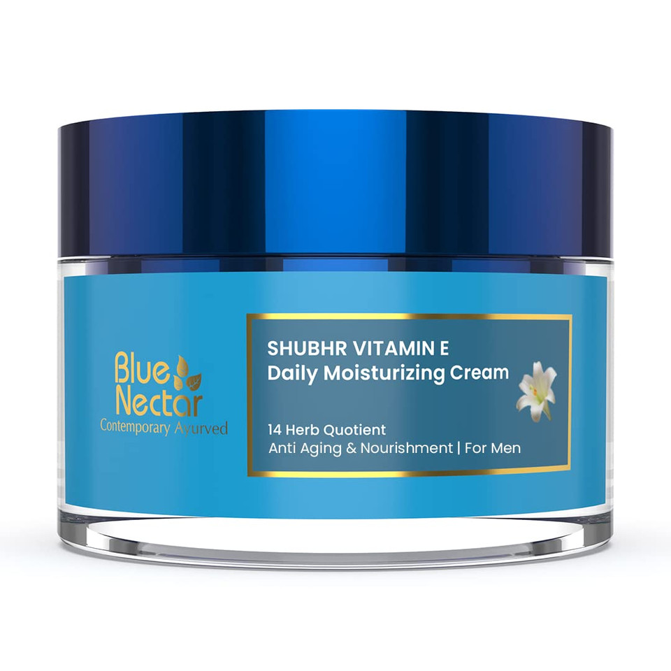 Blue Nectar Mens Face Moisturizer Cream With Plant Based Vitamin E & Vitamin C For Collagen | Daily Moisturizing, Day & Night Anti Aging & Wrinkle Cream For Men (14 Herbs, 1.7 Oz)