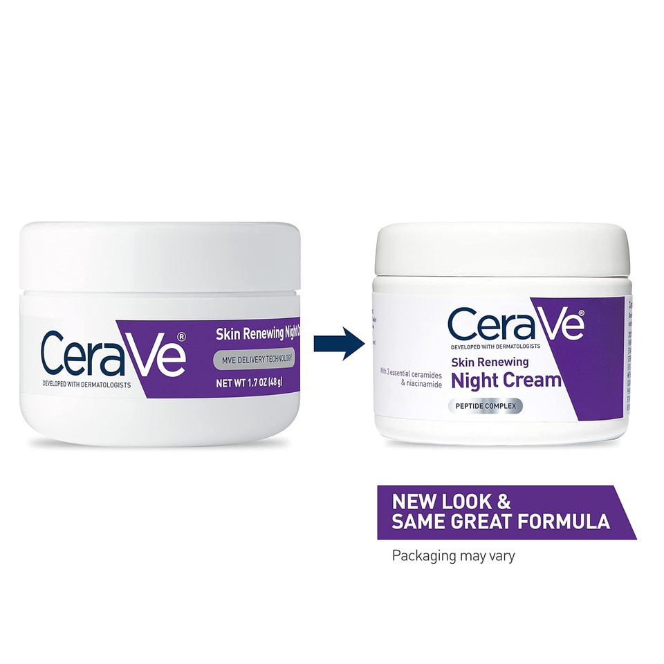 Cerave Skin Renewing Night Cream, Niacinamide, Peptide Complex, And Hyaluronic Acid Moisturizer For Face, 1.7 Ounce, Packaging May Vary