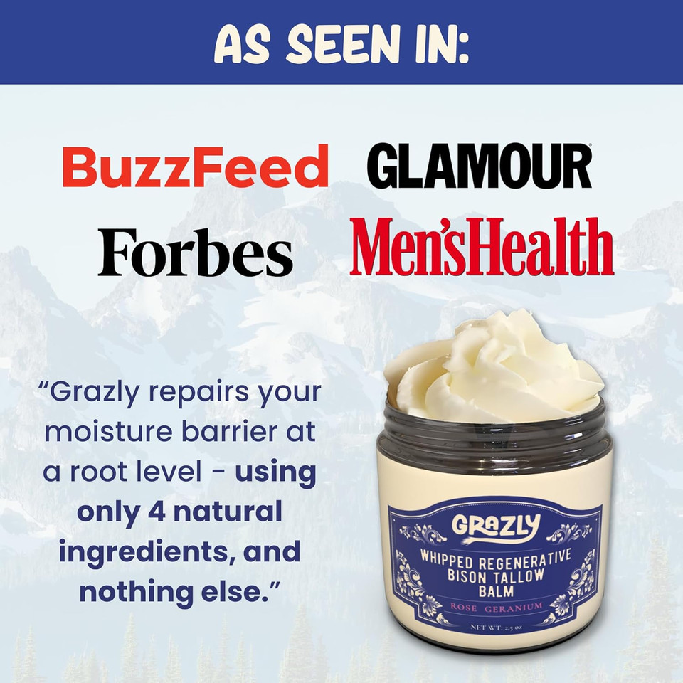 Whipped Bison Tallow Balm W/Manuka Honey, Jojoba, Rose Geranium Oil - Grass-Fed & Finished Organic Tallow Face Moisturizer - Face & Body Cream For Acne-Prone Skin -Nourishing Skincare (2 Jars)