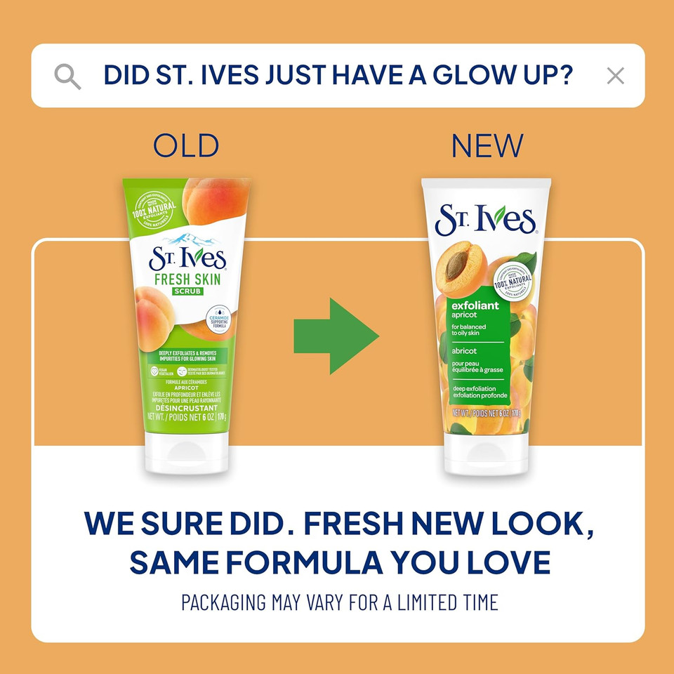 St. Ives Fresh Skin Apricot Face Scrub, Deep Exfoliator Skin Care For Clean, Glowing Skin, Oil-Free Facial Scrub Made With 100% Natural Exfoliants, 6 Oz