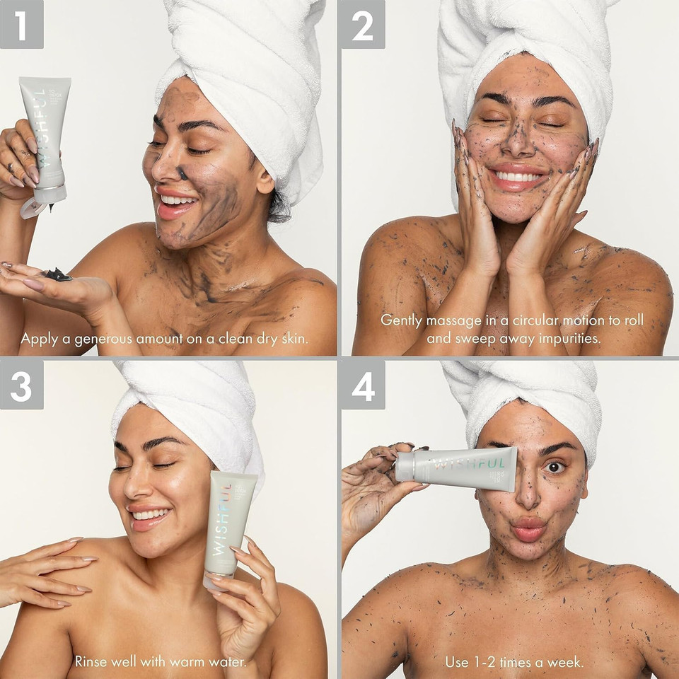 Wishful Yo Detox Charcoal Face & Body Enzyme Scrub 3.38 Oz/ 100 Ml