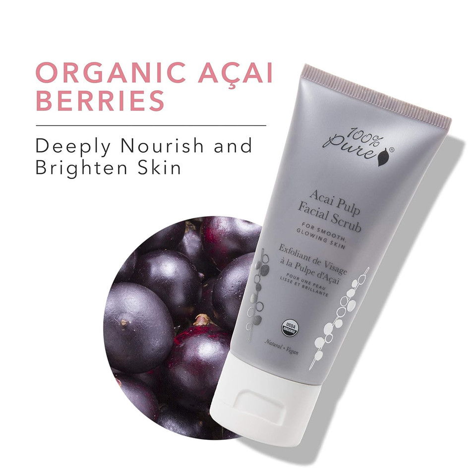 100% Pure Acai Pulp Facial Scrub, Exfoliating, Organic Face Wash (2 Fl Oz)