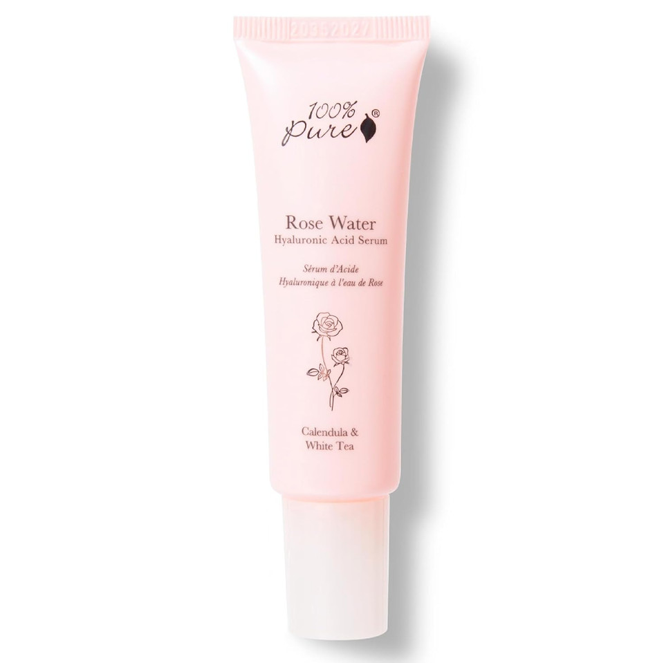 100% Pure Rose Hyaluronic Acid Facial Serum Deeply Hydrating Natural Care Soothe & Replenish Suppleness Bounce Dry, Dehydrated Skin - Vegan - 1Oz