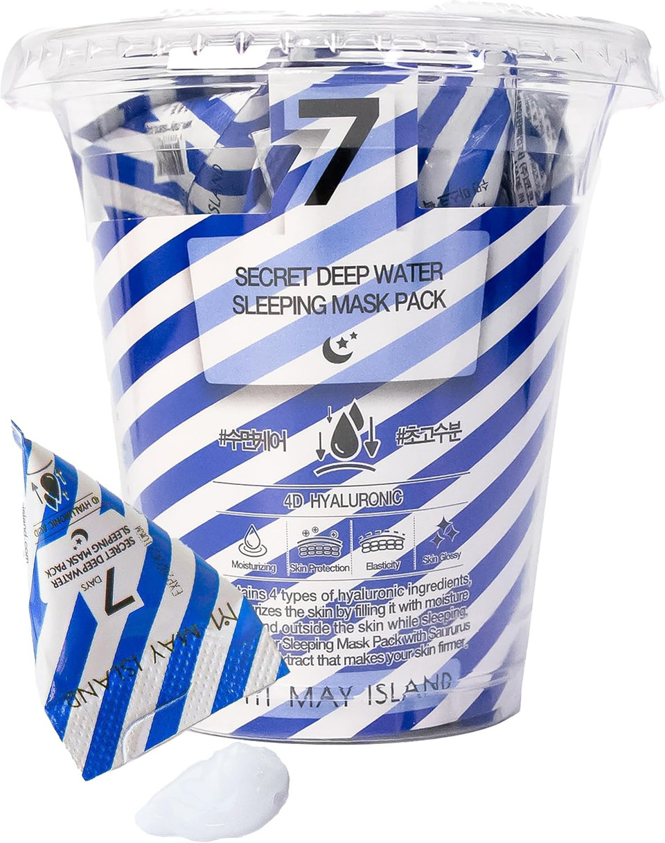 May Island 7 Days Secret Deep Water Sleeping Mask - Korean Overnight Hydrating Treatment With Hyaluronic Acid - Intensive Moisturizing & Revitalizing - Single-Use Pouches, 0.17Oz. X 12 Pack