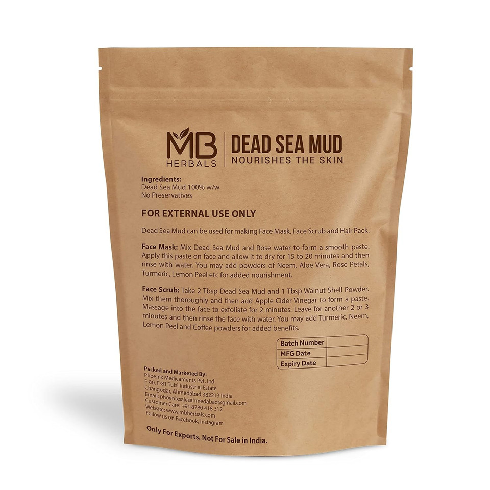 Mb Herbals Dead Sea Mud 1 Lb / 16 Oz / 454 Gram | For Face Packs