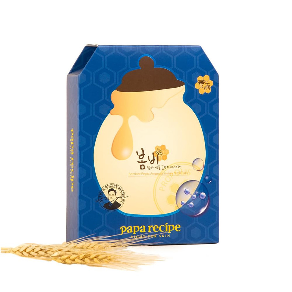 Papa Recipe Bombee Honey Mask Pack 25G * 10 Sheets - Sheet Mask, Facial Skin Care, Korean Skin Care, K-Beauty, Ampoule Solidified, For Radiant Skin (Blue)