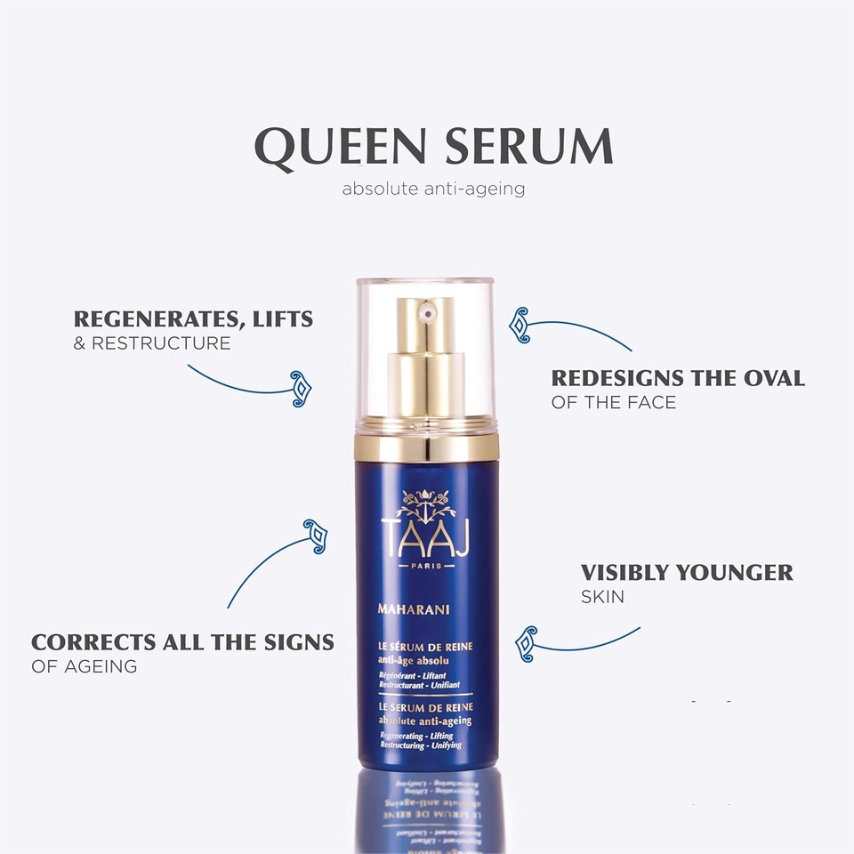 | Maharani Queen Serum  Powerful Anti-Aging Actives | Deep Skin Regeneration | Instantly Plumps, Lifts & Evens Tone | With Hyaluronic Acid, Collagen & Elastin |97% Natural | 1.01 Fl Oz