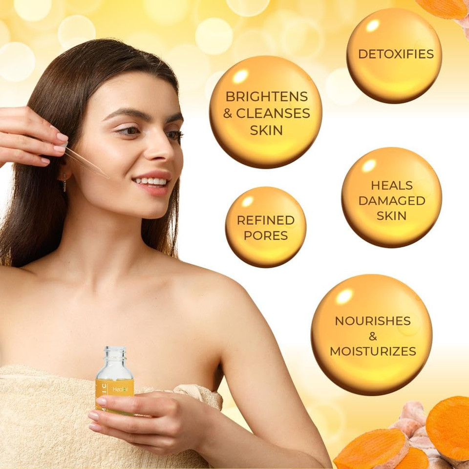 Turmeric Serum For Face & Body - All Natural Skin Brightening Serum For Dark Spots - Turmeric Facial Repair Cleanses Skin, Fights Acne, Evens Tone, Minimizes Pores - Pure Facial Oil