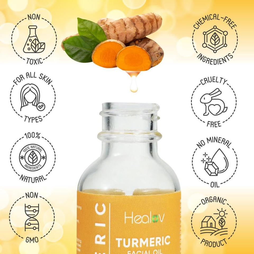 Turmeric Serum For Face & Body - All Natural Skin Brightening Serum For Dark Spots - Turmeric Facial Repair Cleanses Skin, Fights Acne, Evens Tone, Minimizes Pores - Pure Facial Oil