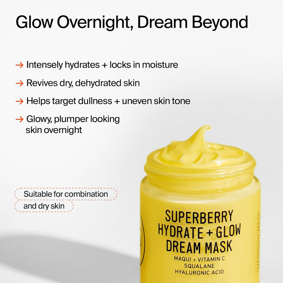 Youth To The People Superberry Dream Mask - Hydrating Vitamin C Face Moisturizer + Overnight Facial Mask, Plumps + Brightens Skin, Treats Dullness, Evens Skin Tone, Formulated With Hyaluronic Acid