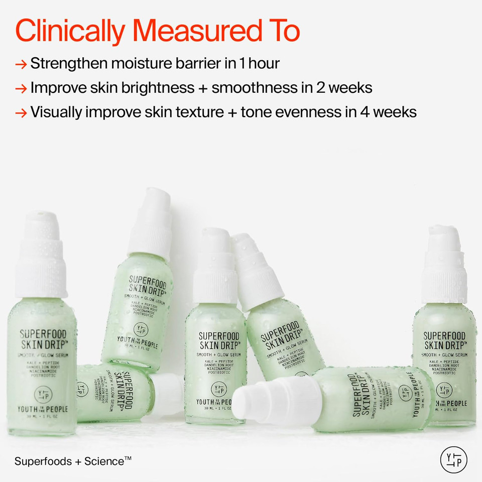 Youth To The People Superfood Skin Drip Face Serum (1 Fl Oz), Strengthens Skin Barrier + Evens Skin Tone, 5% Niacinamide, Kale, Peptides, Ceramides, Boosts Glow, Vegan