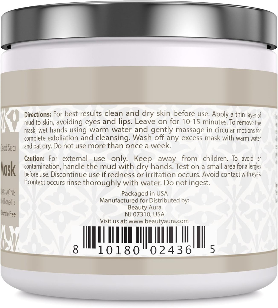 Dead Sea Mud Mask - 250 Grams (8.8 Fl Oz) - 100% Natural - Paraben & Sulphate Free- Deep Cleanses & Detoxifies The Skin  Pomotes Visibly Lesser Pores And Clearer Skin