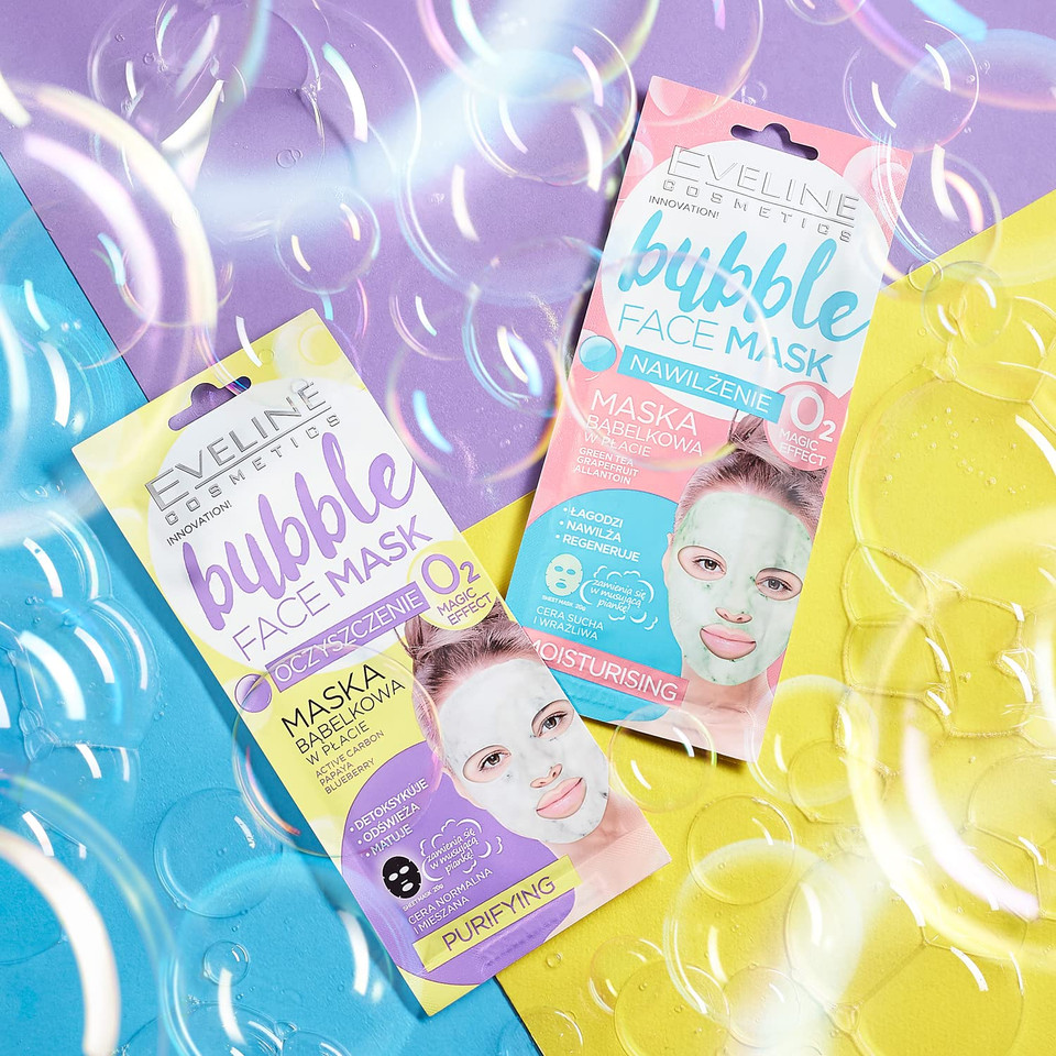 Eveline Cosmetics Bubble Face Mask Hydrating Bubble Sheet Mask With Green Tea, Allantoin & Grapefruit - Deep Cleanse & Detoxify For Dry And Sensitive Skin