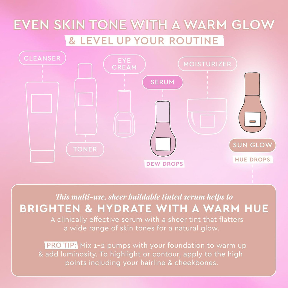 Glow Recipe Hue Drops Tinted Face Serum - Bronzing Drops To Brighten & Hydrate - Skincare Makeup Primer & Liquid Highlighter To Blur Pores For A Radiant, Even Skin Tone - Sunglow (40Ml)