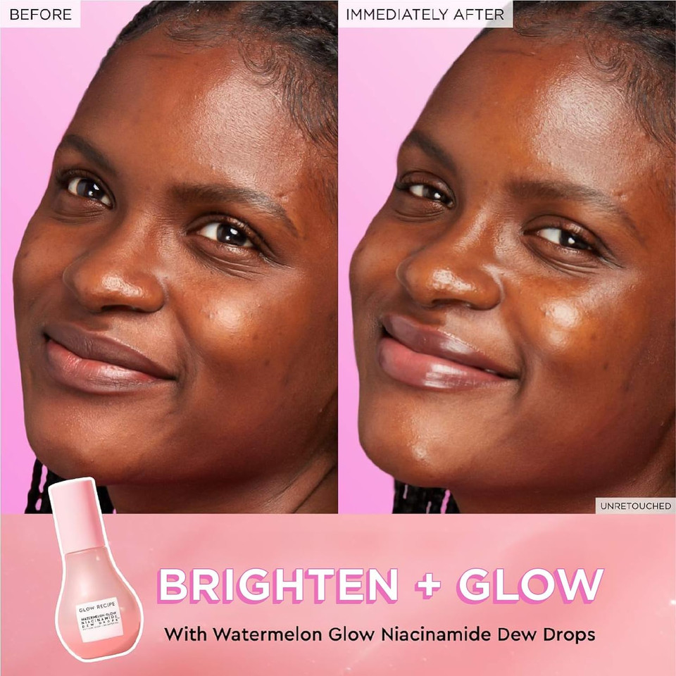 Glow Recipe Watermelon Niacinamide Dew Drops - Brightening, Plumping Hydrating Face Serum, Makeup Primer + Liquid Highlighter With Hyaluronic Acid - Dewy & Glowing Korean Skin Care (40Ml)
