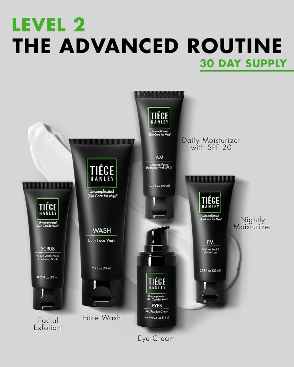 Tiege Hanley MenS Skin Care Set, Revitalization Routine (System Level 4)  Face Wash, Scrub, Moisturizer, Eye Cream, Serum & Clay Mask For Tired, Dull Skin & Rejuvenation