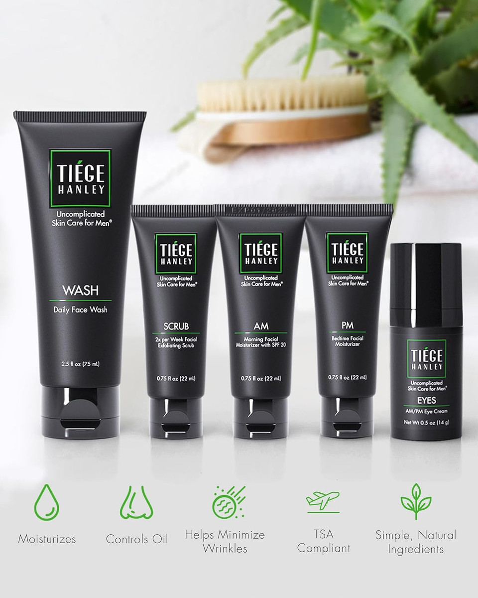 Tiege Hanley MenS Skin Care Set, Revitalization Routine (System Level 4)  Face Wash, Scrub, Moisturizer, Eye Cream, Serum & Clay Mask For Tired, Dull Skin & Rejuvenation