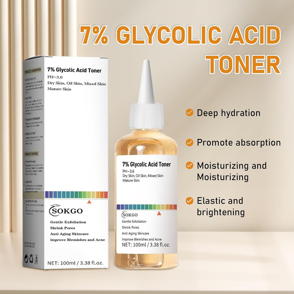 7% Glycolic Acid Exfoliating Toner, Exfoliating Facial Toner, Smooth Skin, Even Tone, Hydrating Formula, Pore Minimizer, Suitable For All Skin Types