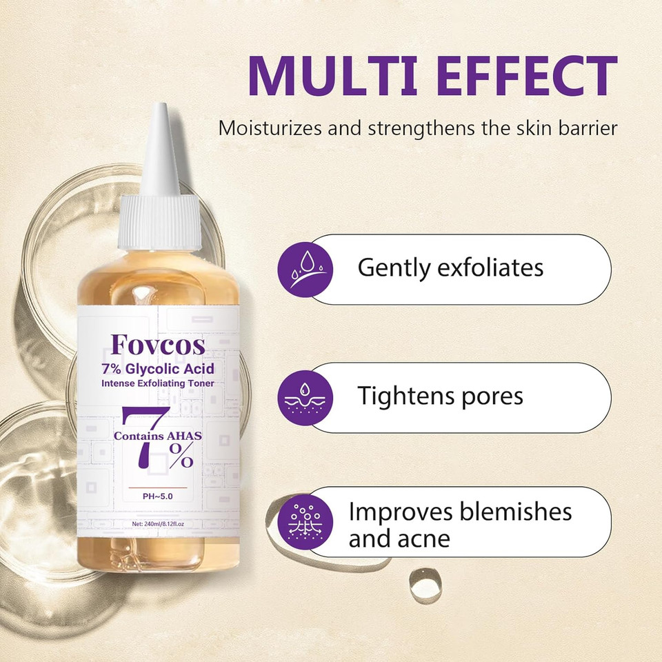 7% Glycolic Acid Exfoliating Toner, Exfoliating Skin Care Facial Toner, Improves Texture, Reduces Breakouts Pores And Fine Lines, Suitable For All Skin Types
