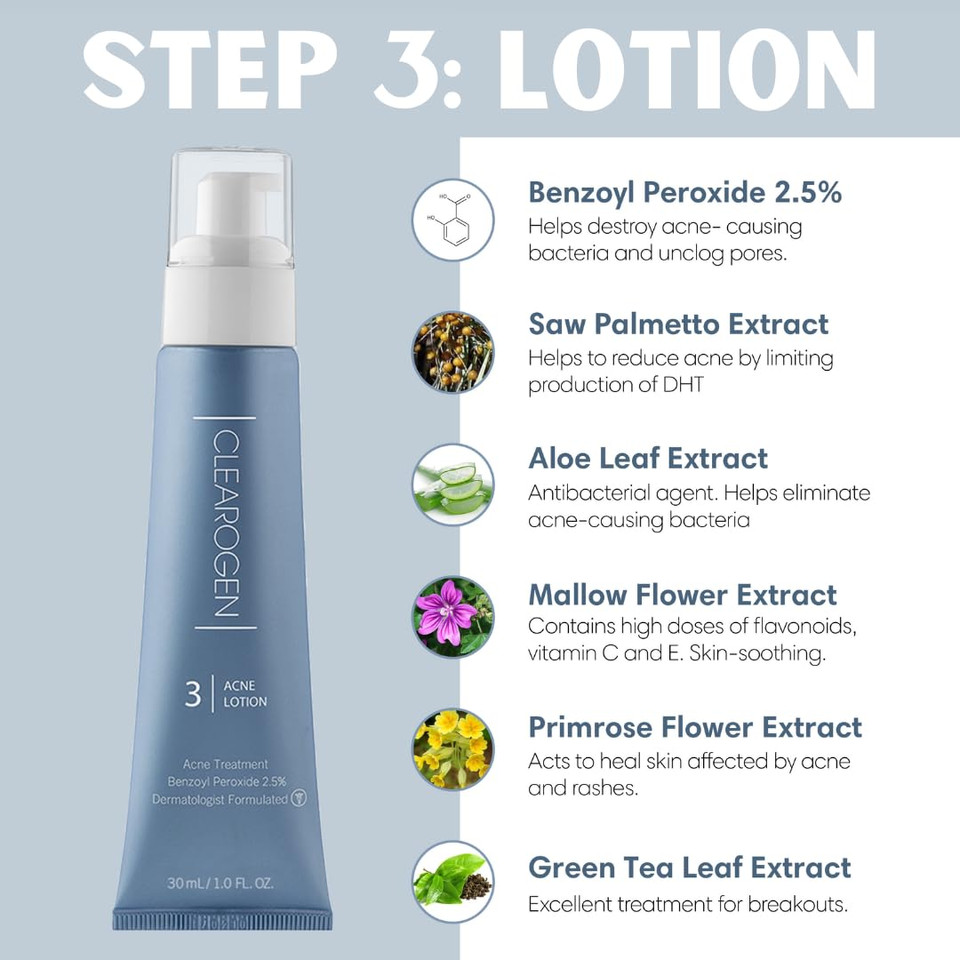 Hormonal Acne Solution Natural Anti-Dht Ingredients Formula Benzoyl Peroxide, 1 Month Original Benzoyl Kit