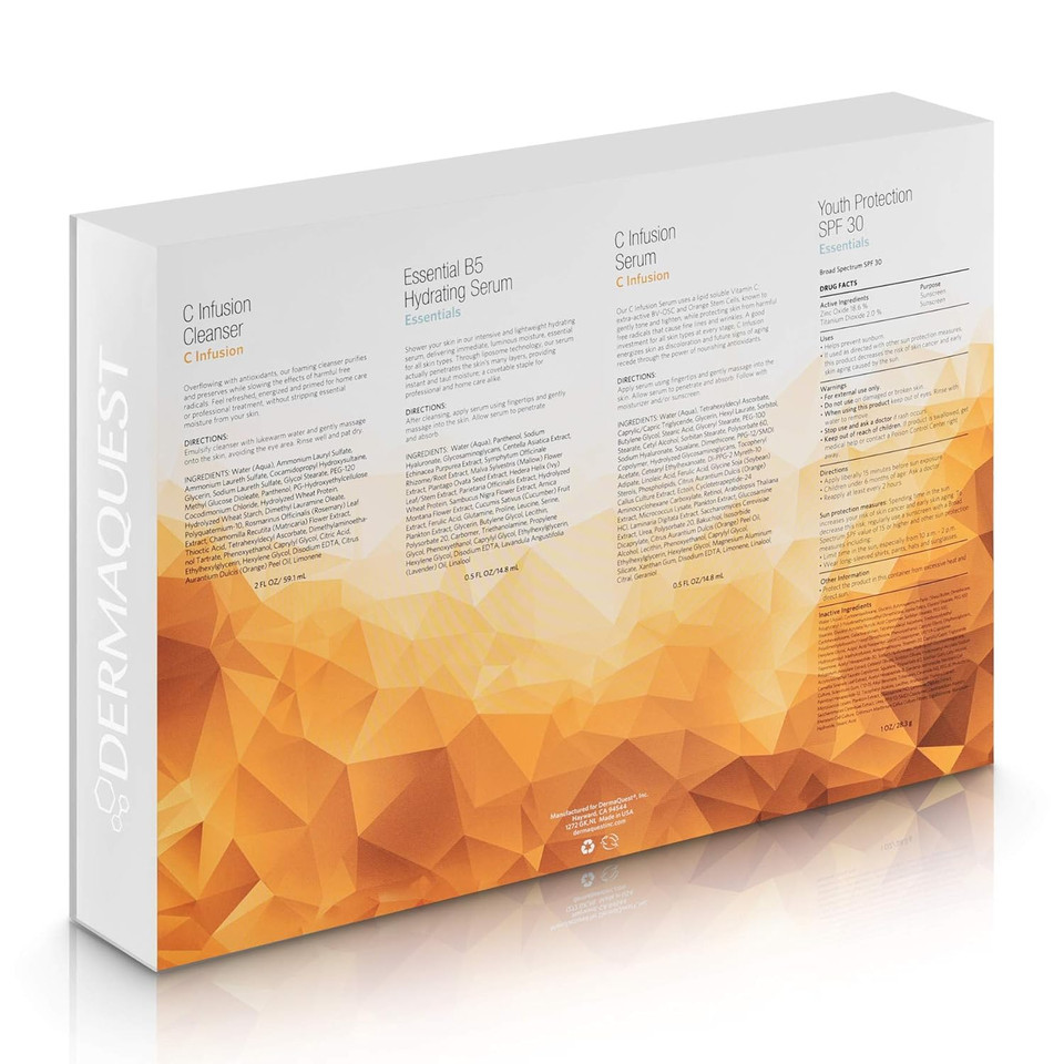 Dermaquest Radiant Skin Protective Anti Aging Facial Kit - Antioxidant Face Wash, Hyaluronic B5 Serum, Retinol Vitamin C Serum, Zinc Oxide Spf50 Sunscreen