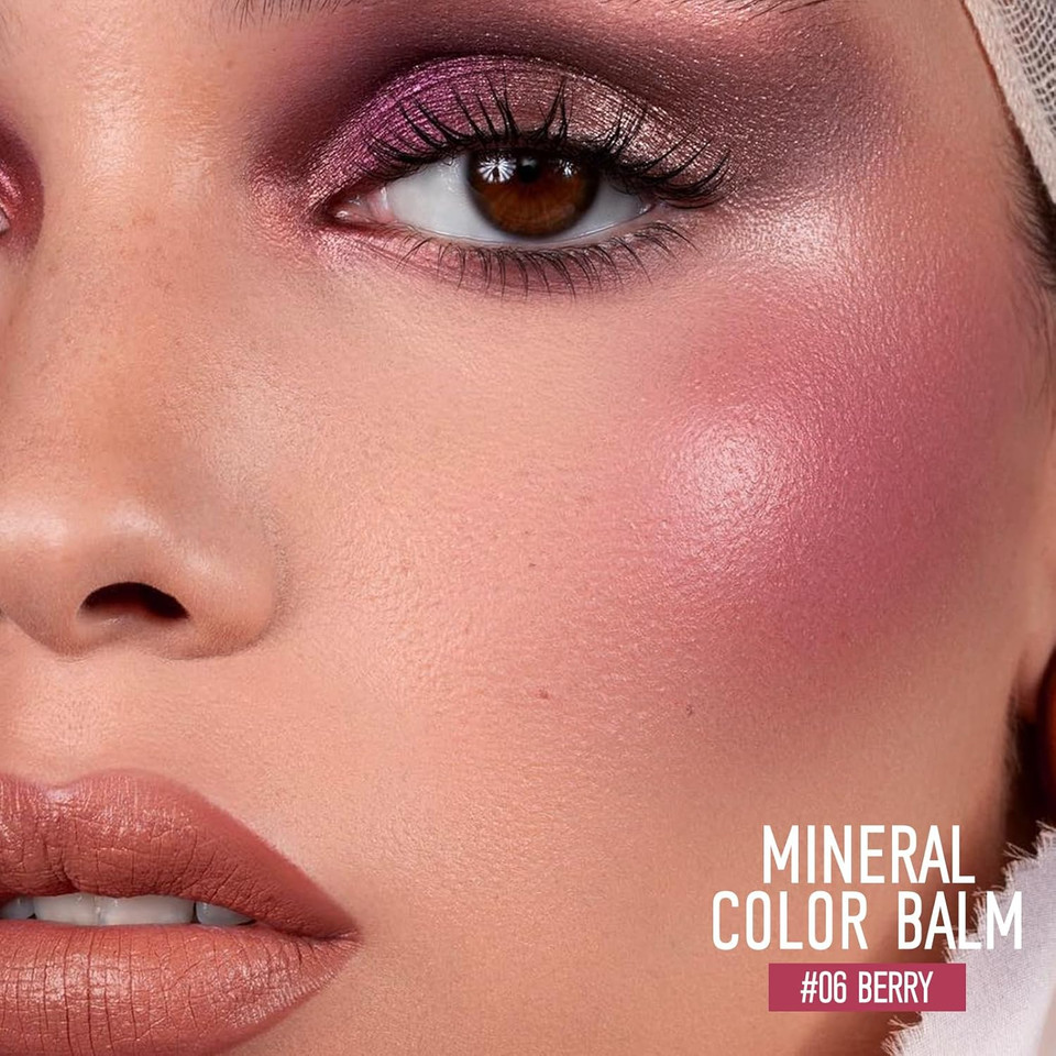 Kyda Mineral Color Balm, Spf 35, Creamy Blendable Color For Lips&Cheeks, Buildable Shimmer Finish, Lightweight Formula, Multiuse Makeup Stick, Berry