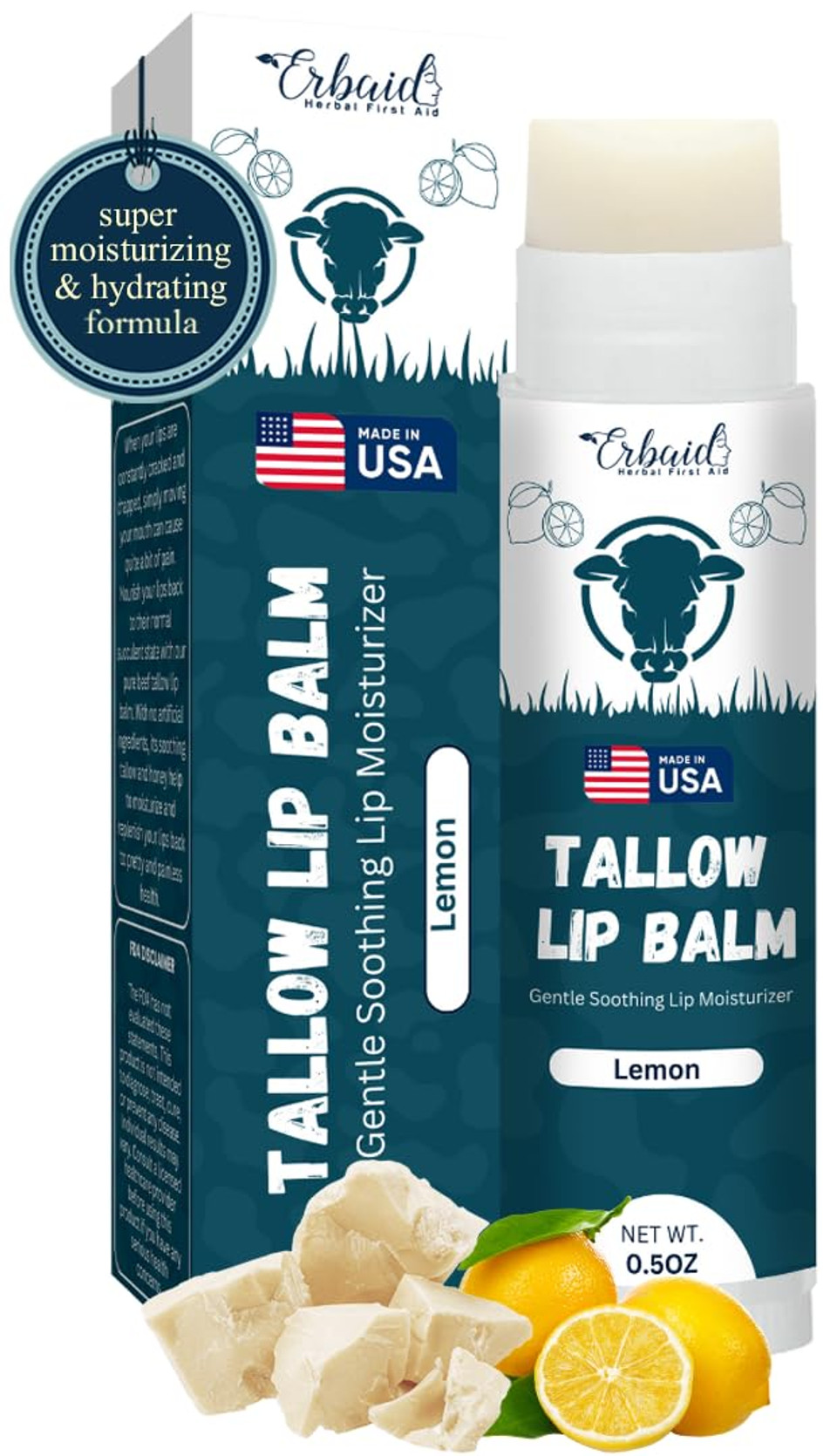 Beef Tallow Lip Balm  Natural Tallow Beeswax Chapstick  Hydrating Moisturizer Grass Fed Bison Tallow Balm Lip Care  Soothes Chapped, Dry Lips, Sensitive Skin  Long Lasting & Vitamin Rich Usa-Made