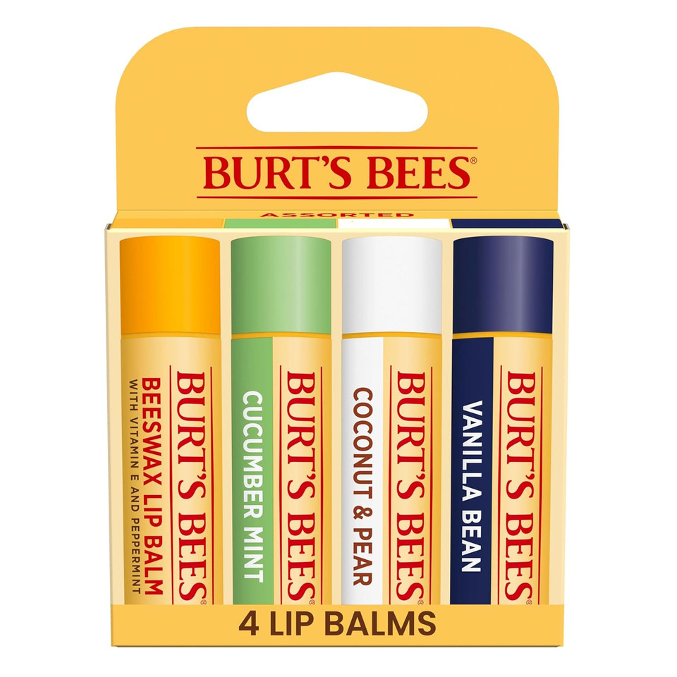 Burt'S Bees Lip Balm - Original Beeswax, Cucumber Mint, Watermelon & Sweet Mandarin, With Responsibly Sourced Beeswax, Tint-Free, Natural Origin Treatment, 4 Tubes, 0.15 Oz