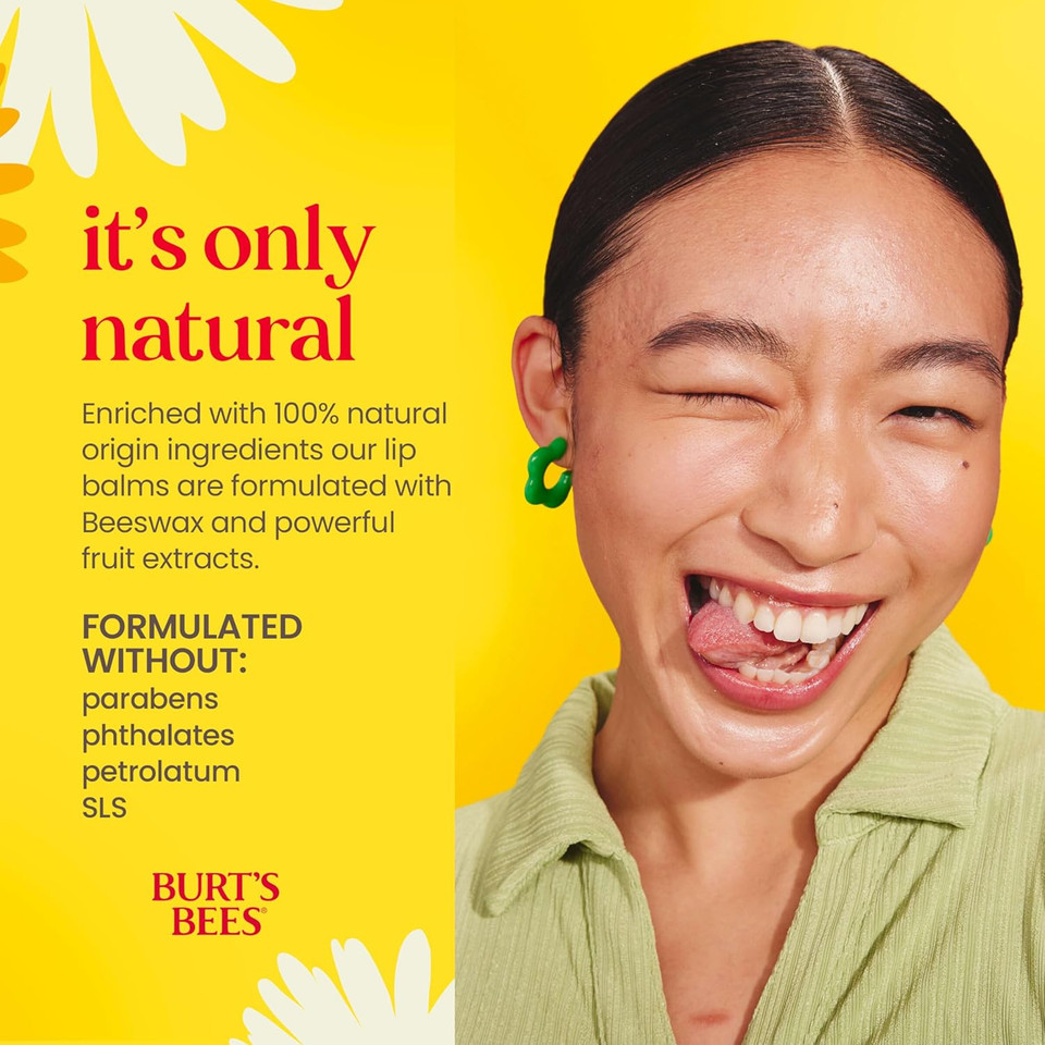 Burt'S Bees Lip Balm - Original Beeswax, Cucumber Mint, Watermelon & Sweet Mandarin, With Responsibly Sourced Beeswax, Tint-Free, Natural Origin Treatment, 4 Tubes, 0.15 Oz
