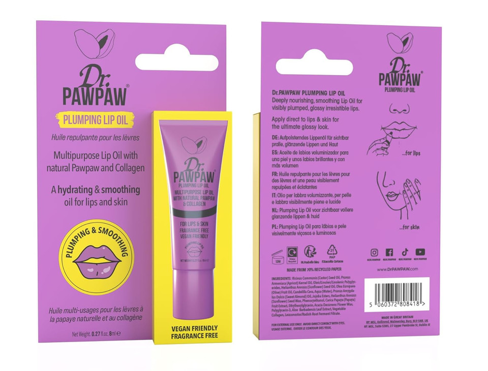Dr. Pawpaw Multipurpose Plumping Lip Oil - Intensely Nourishing Hydrating Lip Oil - For Women With Aloe Vera, Olive And Castor Oil - 0.27 Oz