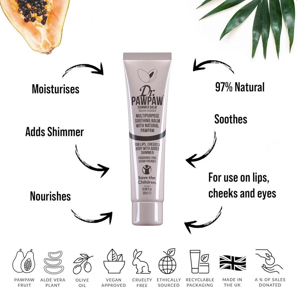 Dr.Pawpaw Shimmer, Multi-Purpose Natural No Fragrance Balm For Hydrating Lips, Skin, Hair, Cuticles, Nails & Beauty Finishing (25 Ml)