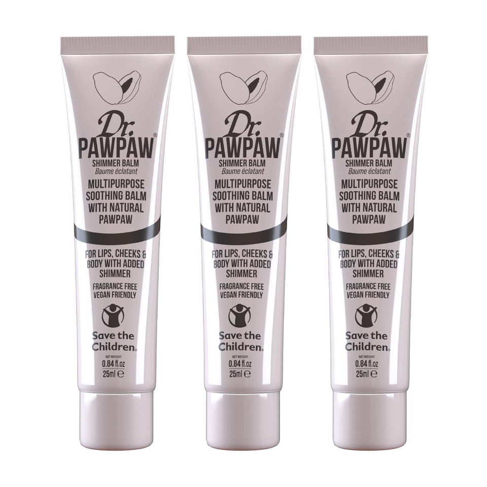 Dr.Pawpaw Shimmer, Multi-Purpose Natural No Fragrance Balm For Hydrating Lips, Skin, Hair, Cuticles, Nails & Beauty Finishing (3 X 25 Ml)