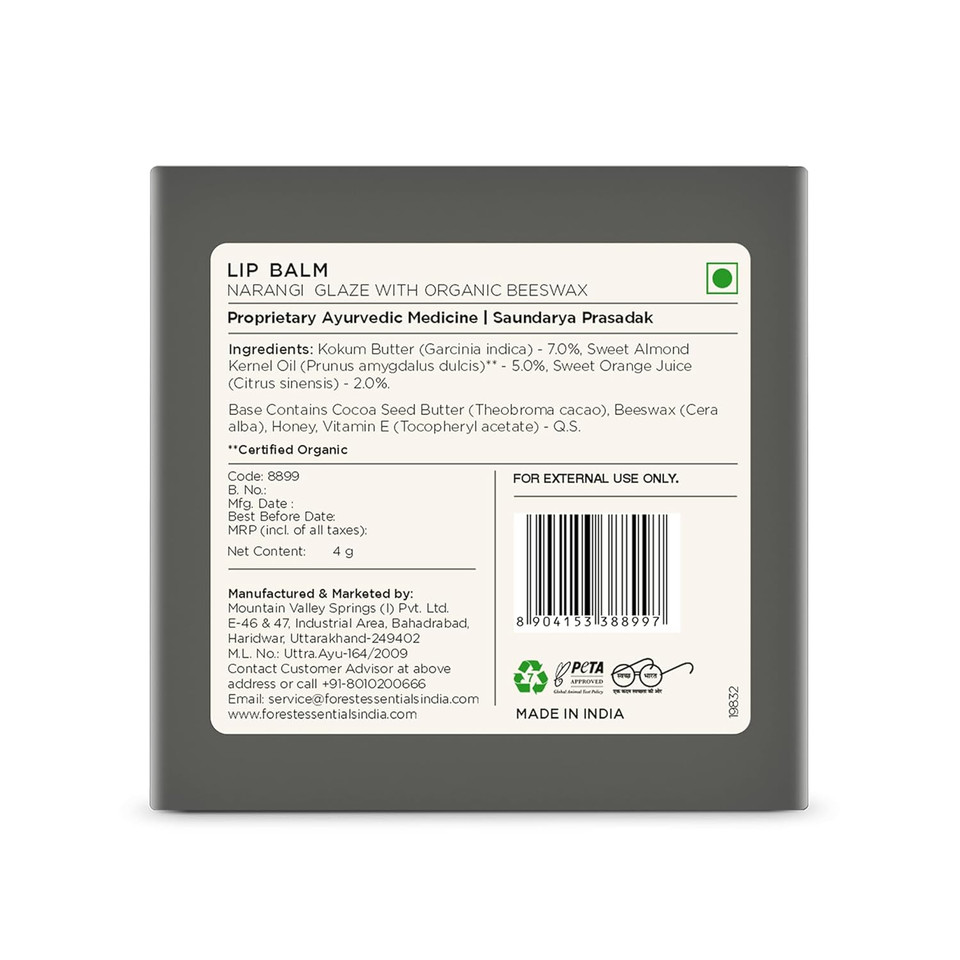 Forest Essentials Luscious Lip Balm, Narangi Glaze, 4 G