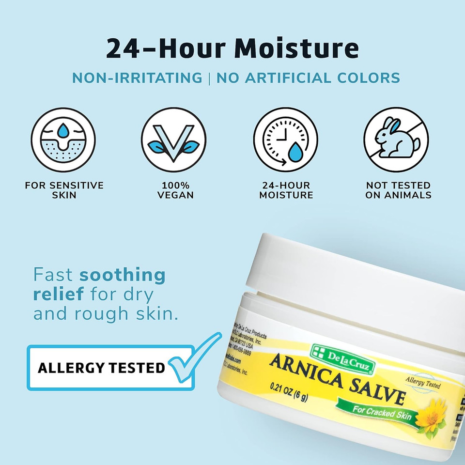 De La Cruz Arnica Salve - Foot Cream For Dry Cracked Heels And Feet - Moisturizing Hand Salve For Dried Hands - 24 Hour Moisture Foot Cream For Dry Cracked Feet And Rough Skin - Jumbo Size 5.5 Oz